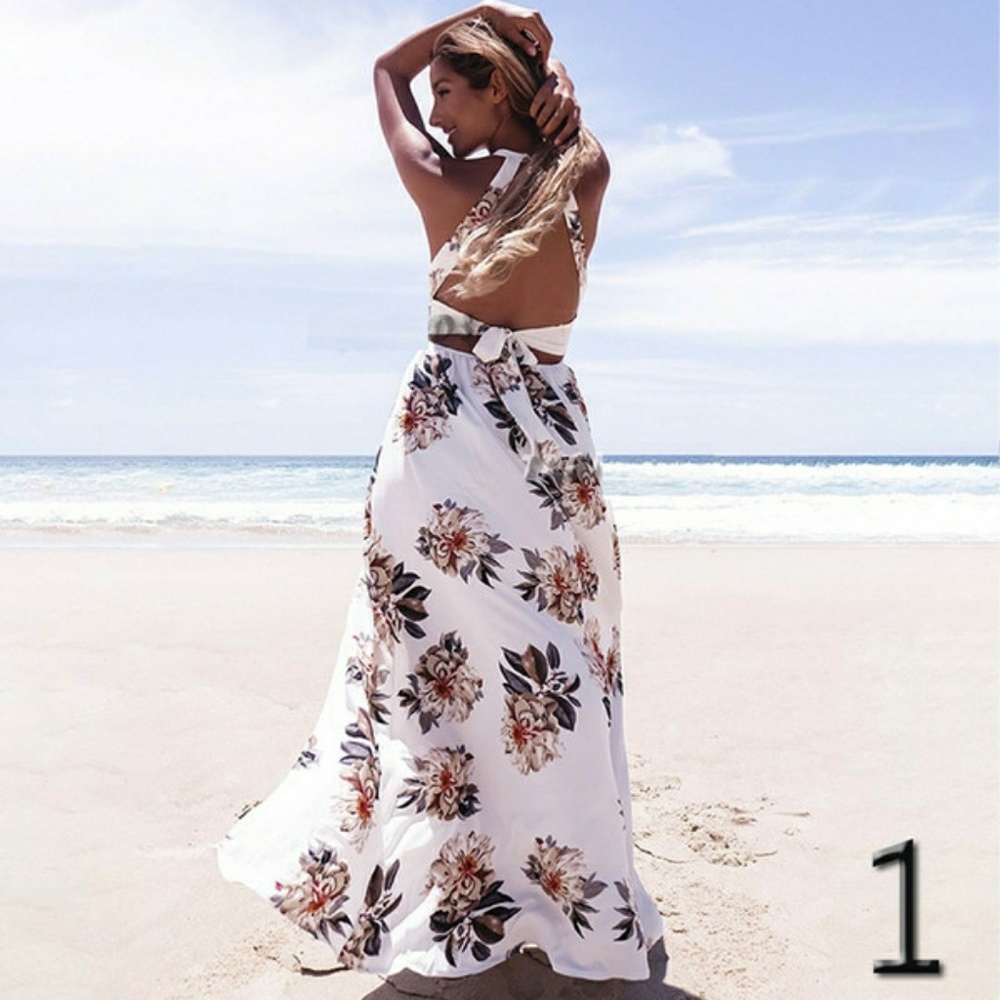 Floral Summer Maxi Backless Sundress Dress Floral - Picture 2 of 5